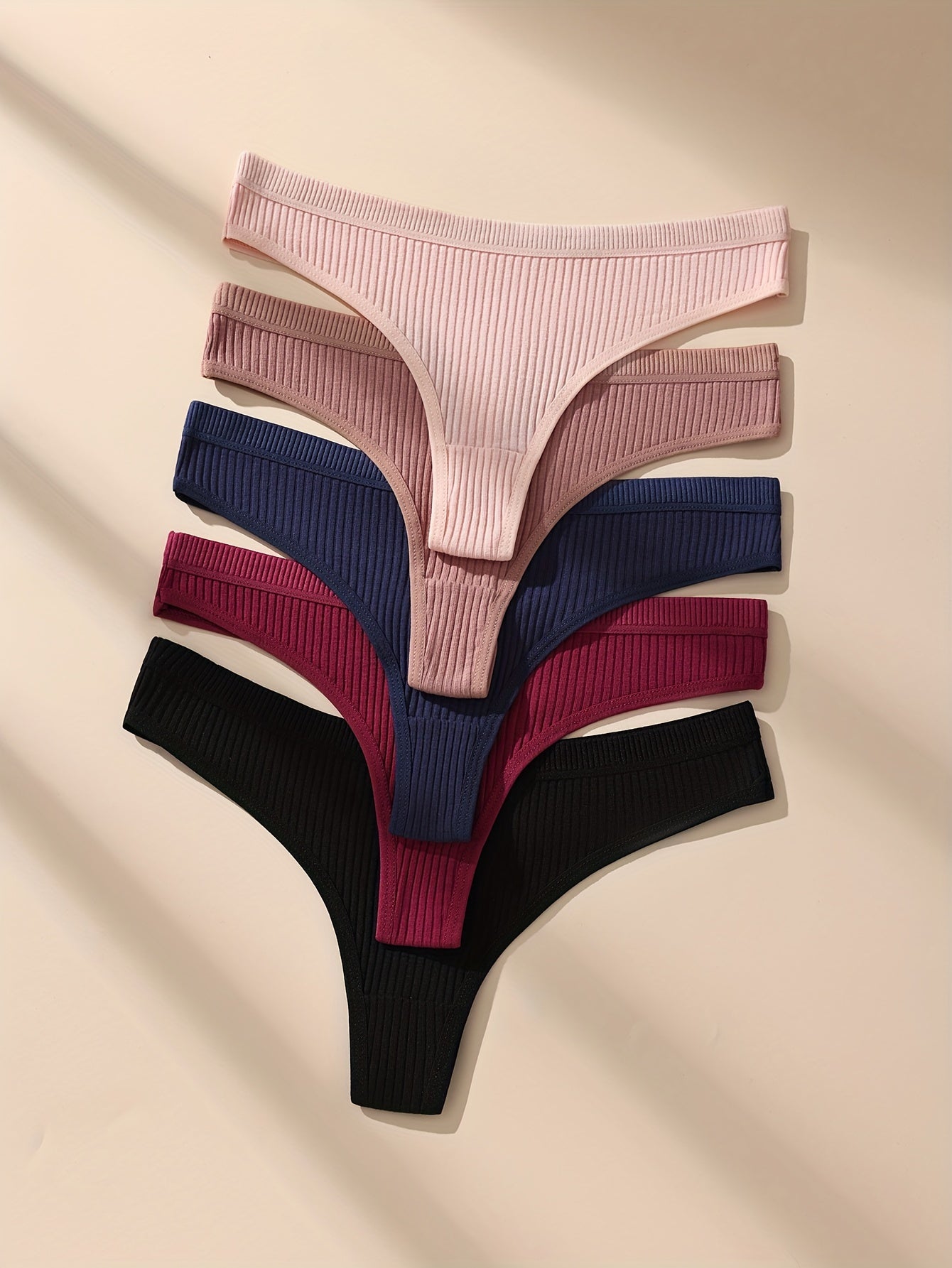 Premium Ribbed Seamless Thong Set (5-Pack) – High-Cut Stretch Comfort