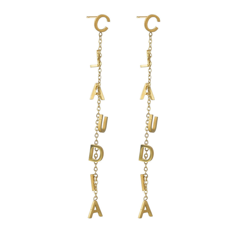 Custom Name Drop Earrings – Personalized Gold Plated Stainless Steel Initial Chain Earrings