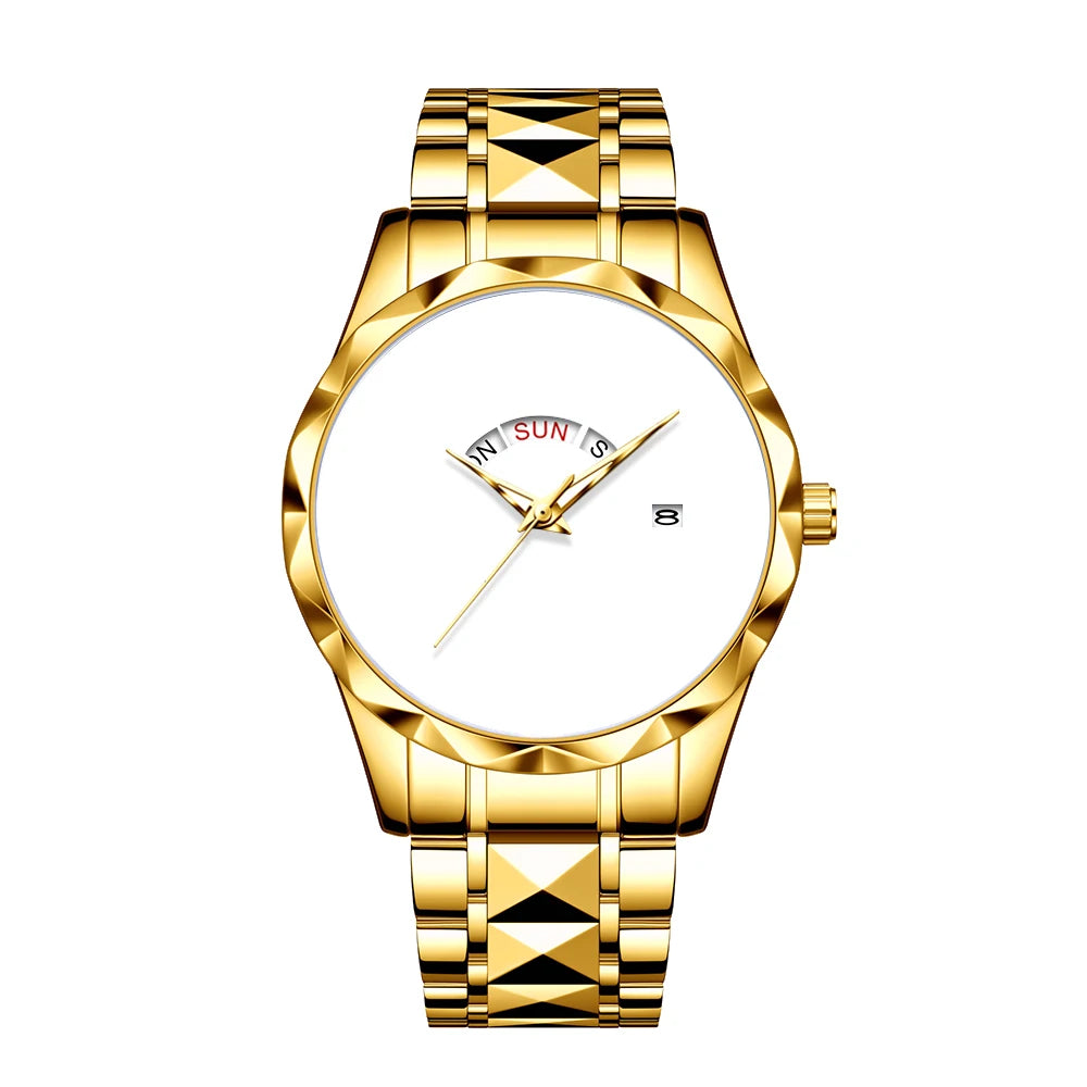 Customized Personalized Photo Calendar Watch for Men – Luxury Waterproof Stainless Steel Quartz Wristwatch with Day-Date Display