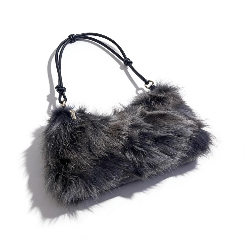 Luxury Faux Fur Color-Block Shoulder Bag – Plush Underarm Handbag with Sleek Leather Strap