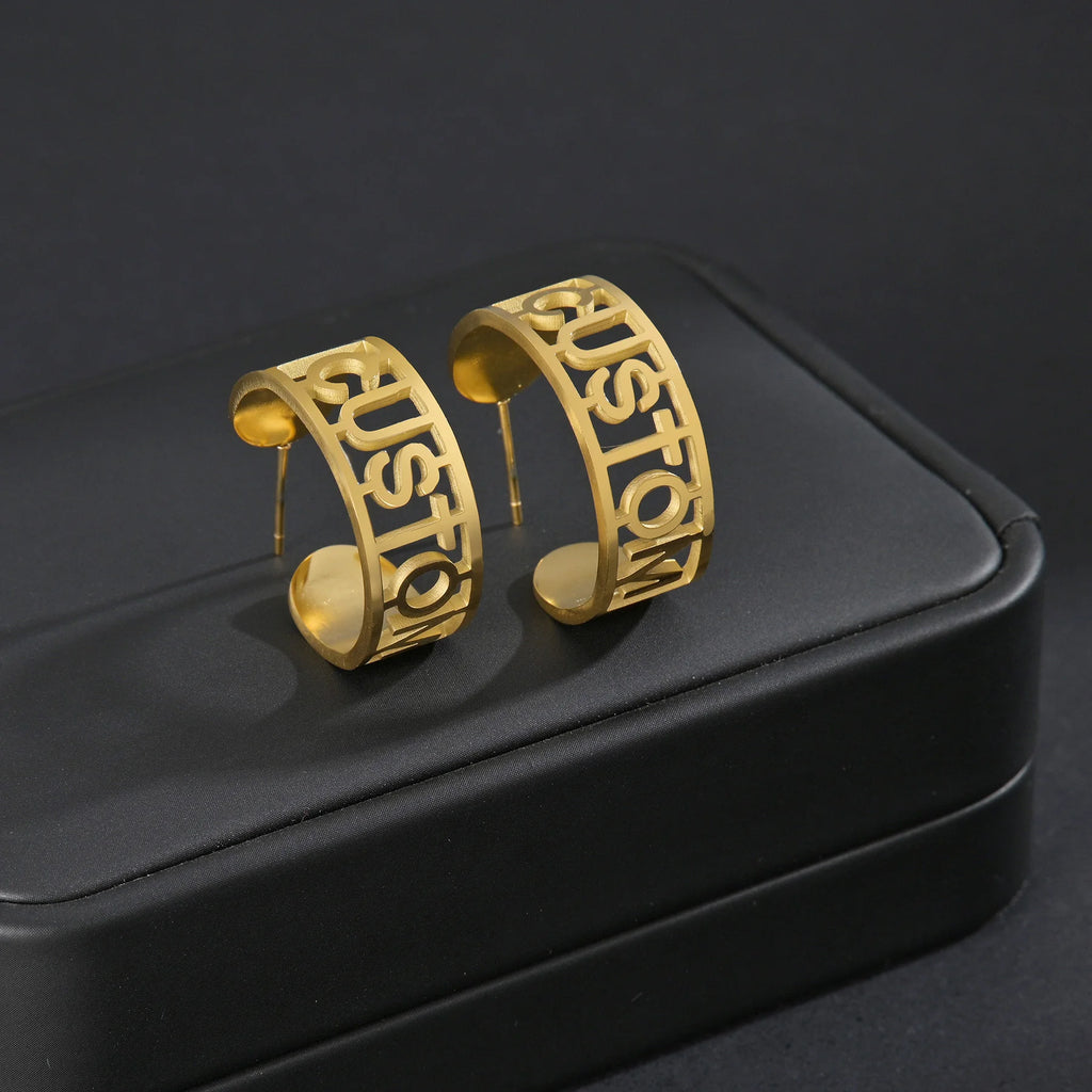 Custom Name Drop Earrings – Personalized Gold Plated Stainless Steel Initial Chain Earrings