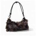 Luxury Faux Fur Color-Block Shoulder Bag – Plush Underarm Handbag with Sleek Leather Strap