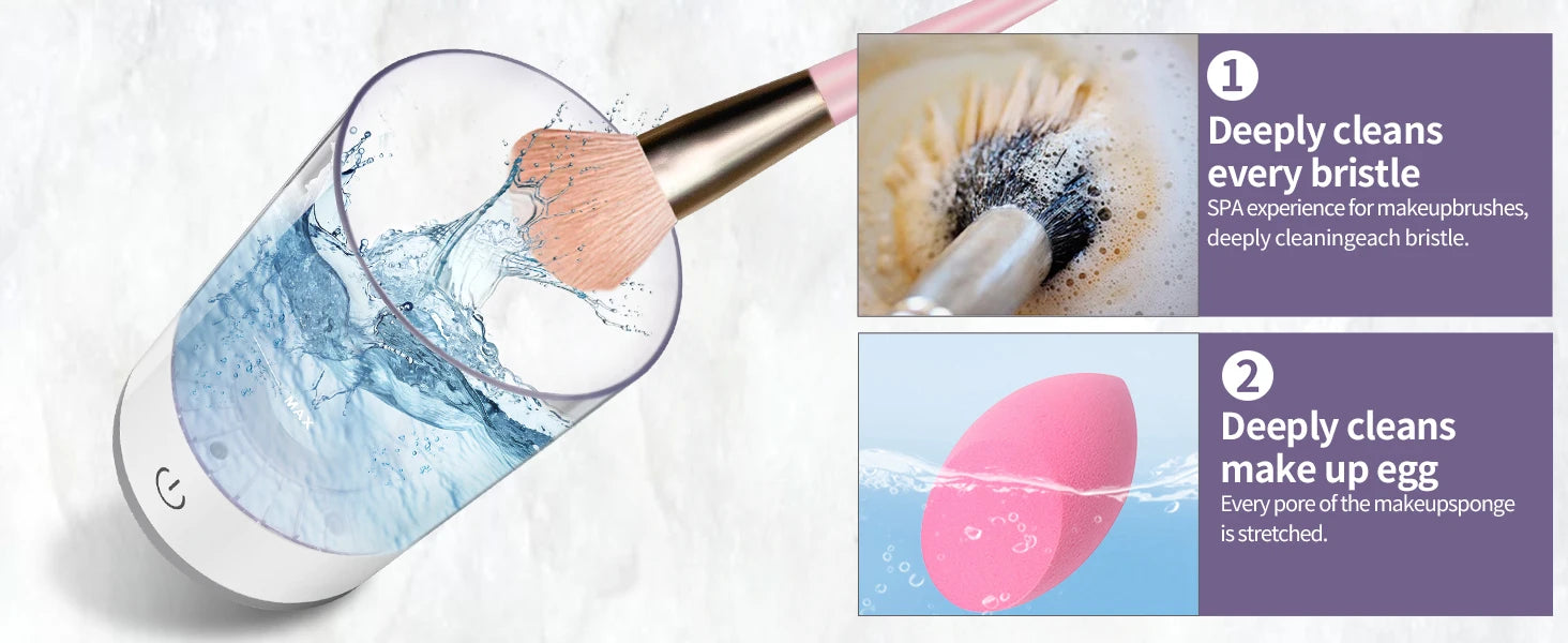 Electric Makeup Brush Cleaner & Dryer Machine – Automatic Sonic Vibration Cleaning Device with USB Charging & Multi-Brush Holder