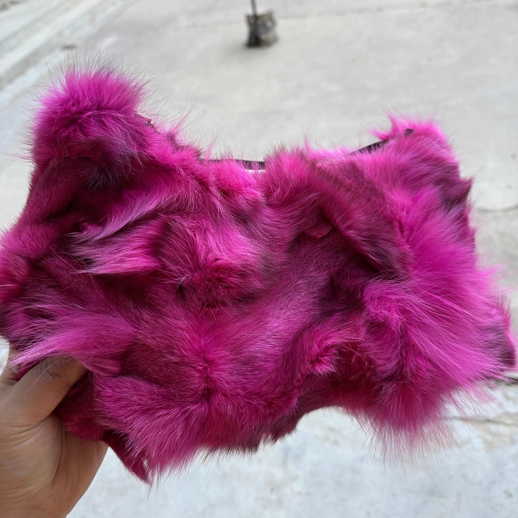 Luxury Faux Fur Color-Block Shoulder Bag – Plush Underarm Handbag with Sleek Leather Strap