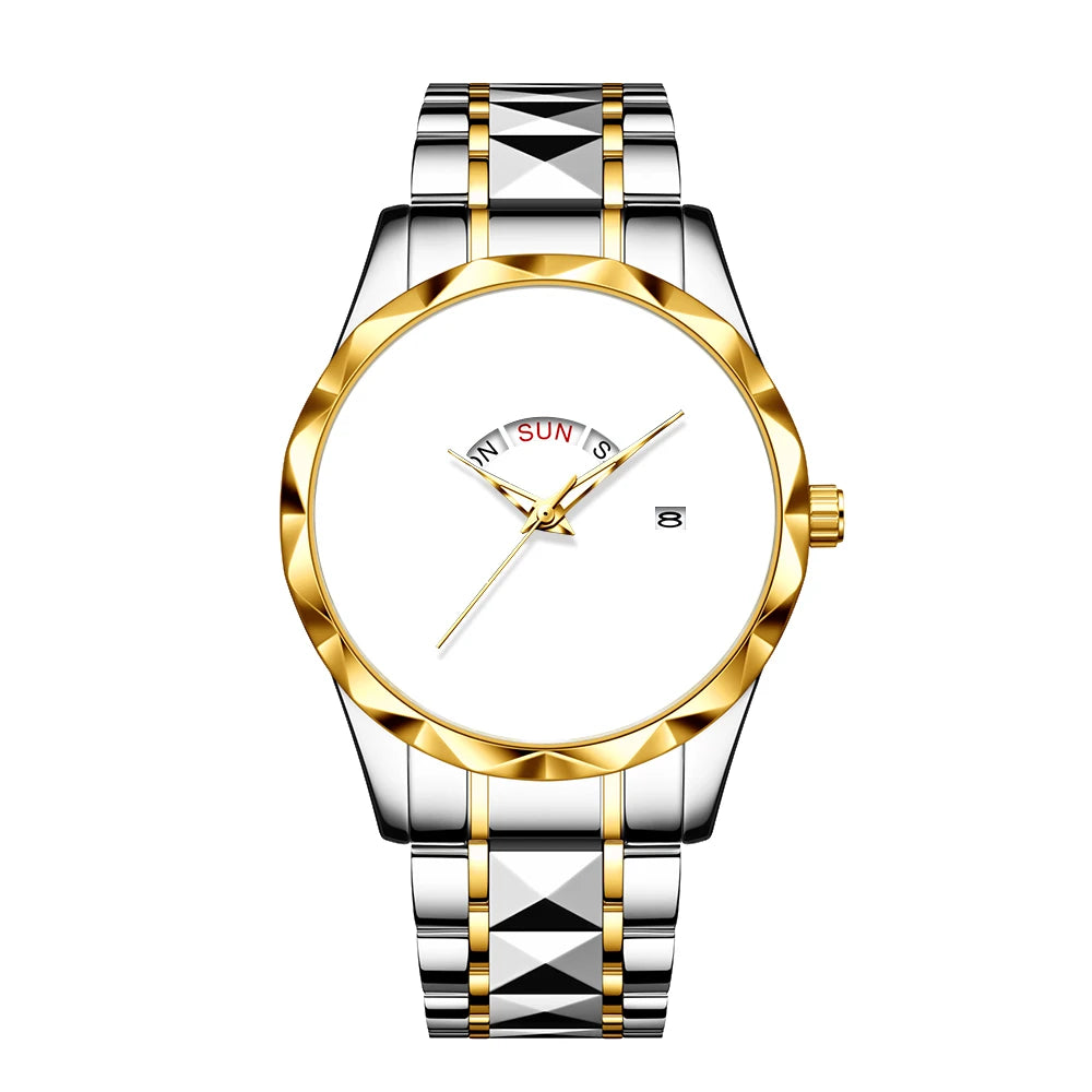 Customized Personalized Photo Calendar Watch for Men – Luxury Waterproof Stainless Steel Quartz Wristwatch with Day-Date Display