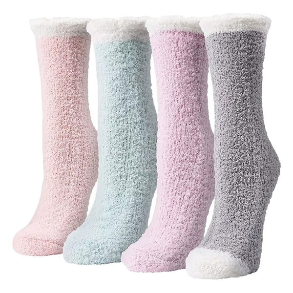 Ultra-Plush Fleece Microfiber Bed Socks – 4-Pack Cozy Warm Winter Slipper Socks with Sherpa Trim