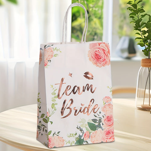 12-Pack Team Bride Hen Party Gift Bags – Elegant Floral Bridal Rose Gold Foil Party Favor Bags
